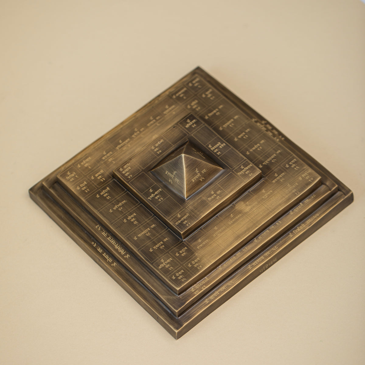 Right angle view of the energized Vastu Yantra depicting outer deity grid design